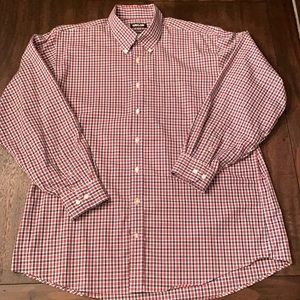 Kirkland Non-Iron long sleeve dress shirt. Red, white, blue. 17.5 x 34/35